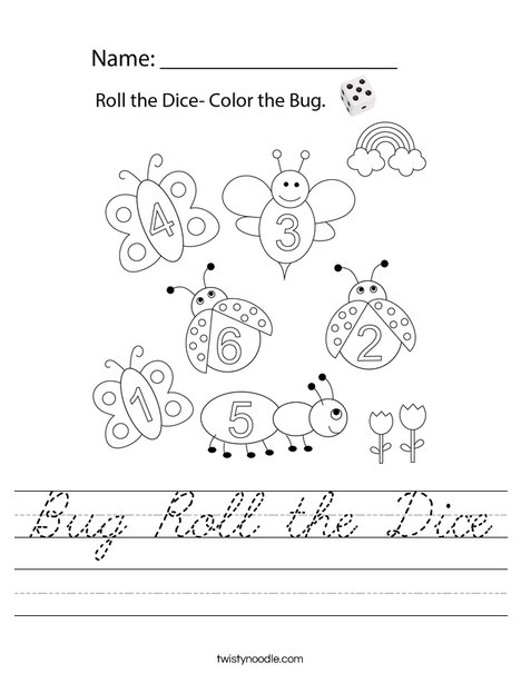 Bug Roll the Dice Worksheet