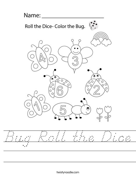Bug Roll the Dice Worksheet