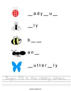 Bugs- Fill in the missing letters Handwriting Sheet