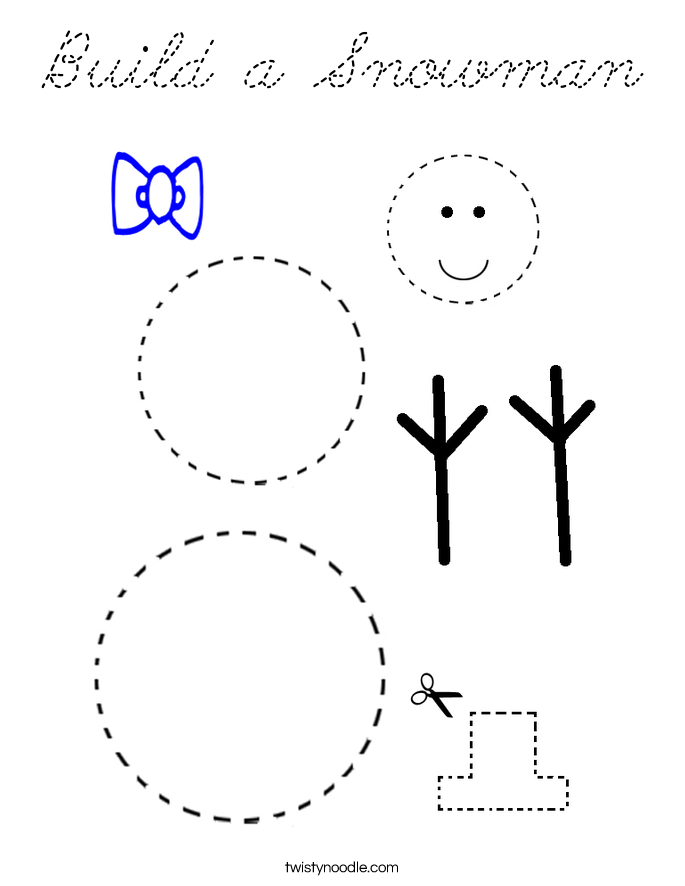 Build a Snowman Coloring Page - Cursive - Twisty Noodle