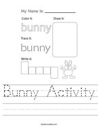 Bunny Activity Handwriting Sheet