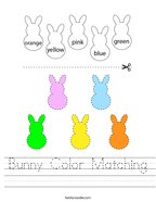 colors worksheet Bunny Color Matching Handwriting Sheet