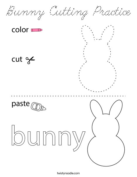 Bunny Cutting Practice Coloring Page