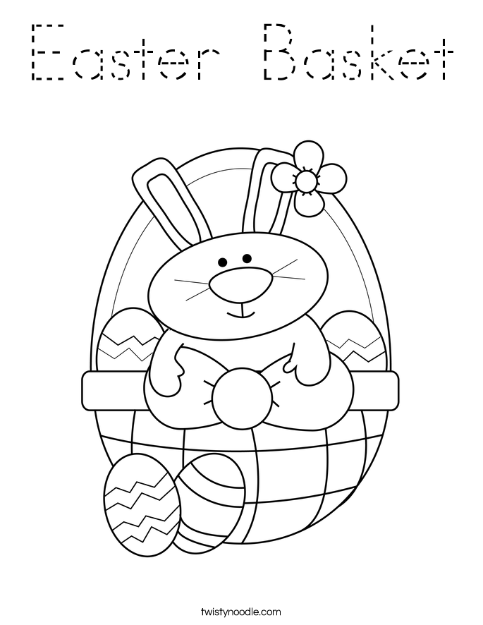 Easter Basket Coloring Page - Tracing - Twisty Noodle