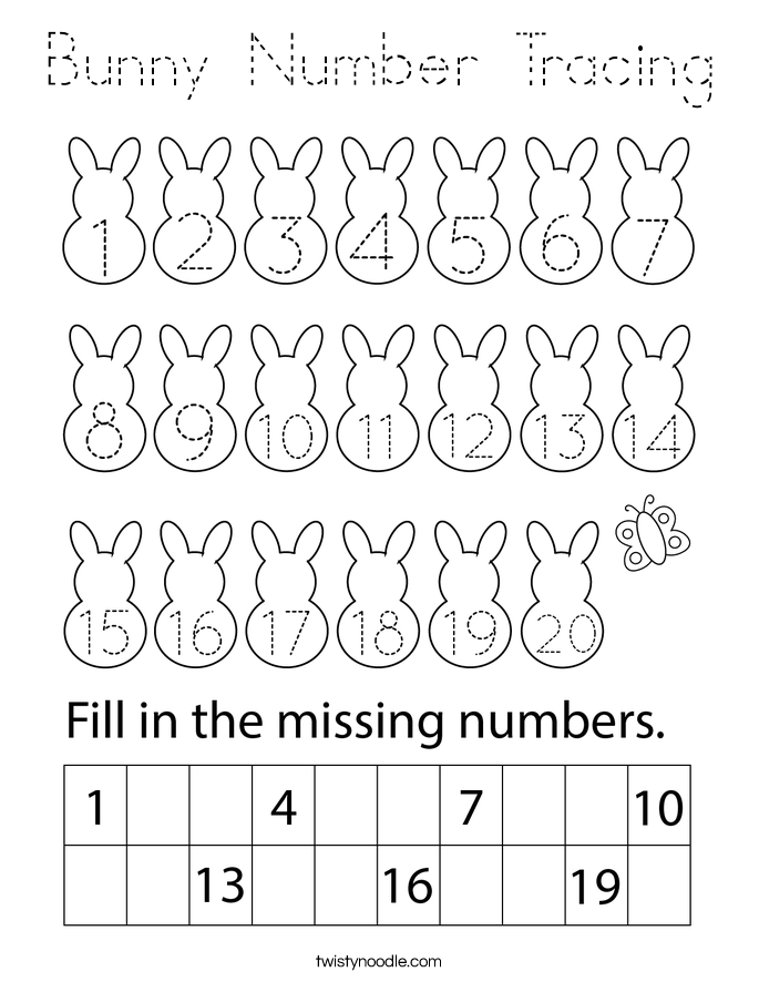 Bunny Number Tracing Coloring Page