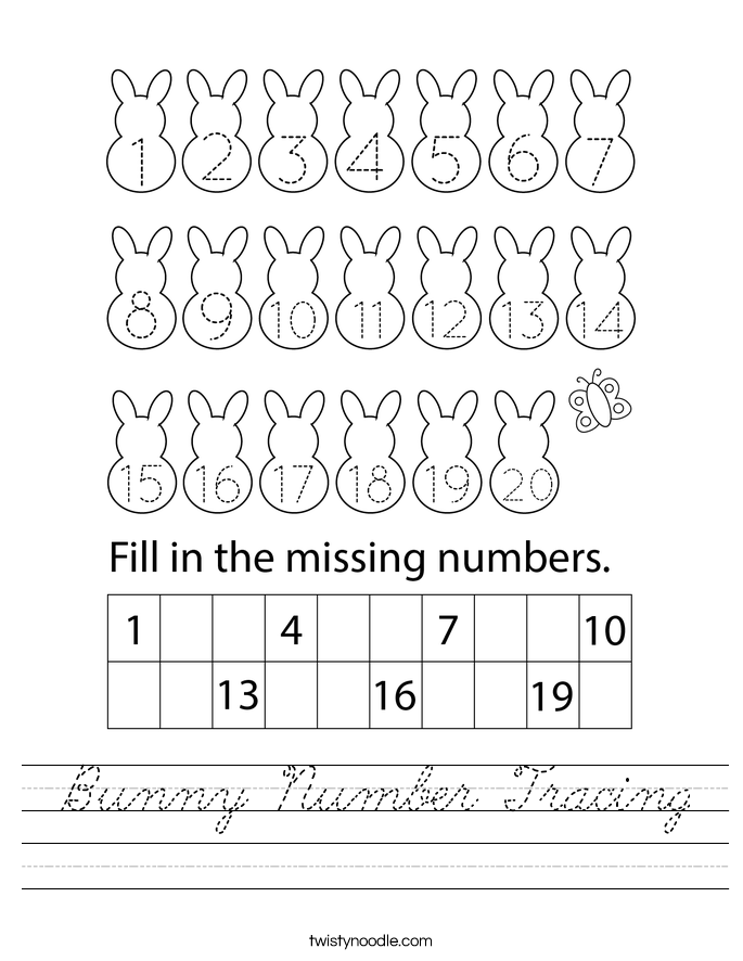 Bunny Number Tracing Worksheet