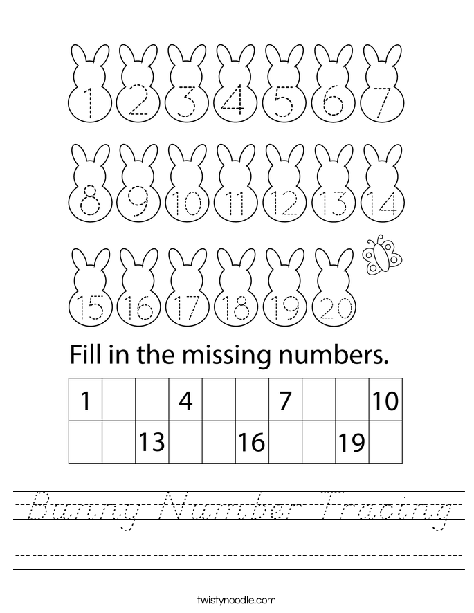 Bunny Number Tracing Worksheet