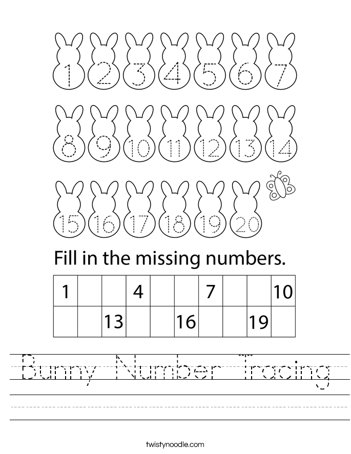 Bunny Number Tracing Worksheet