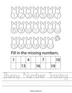 Bunny Number Tracing Handwriting Sheet