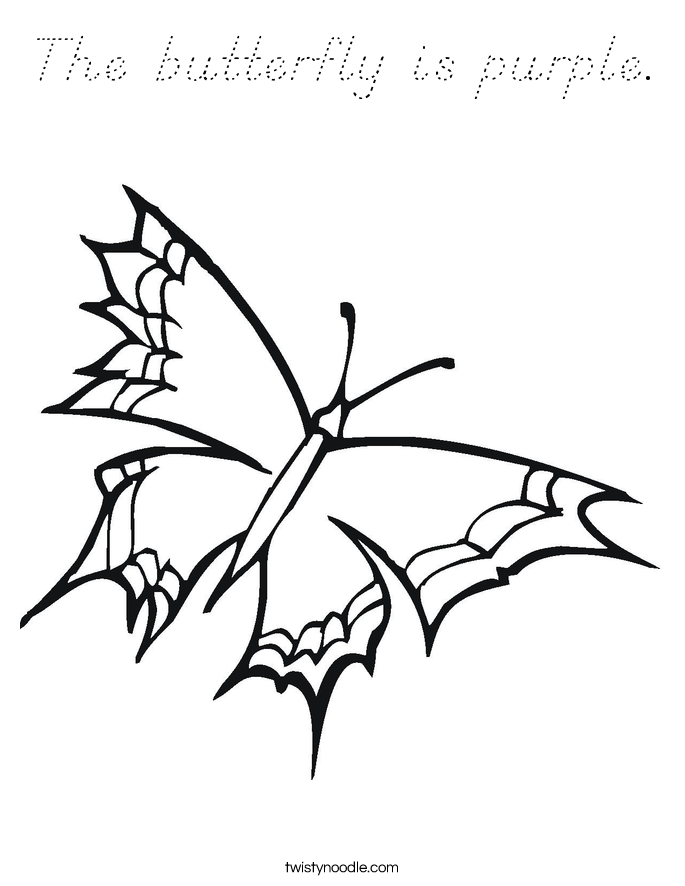 The butterfly is purple. Coloring Page
