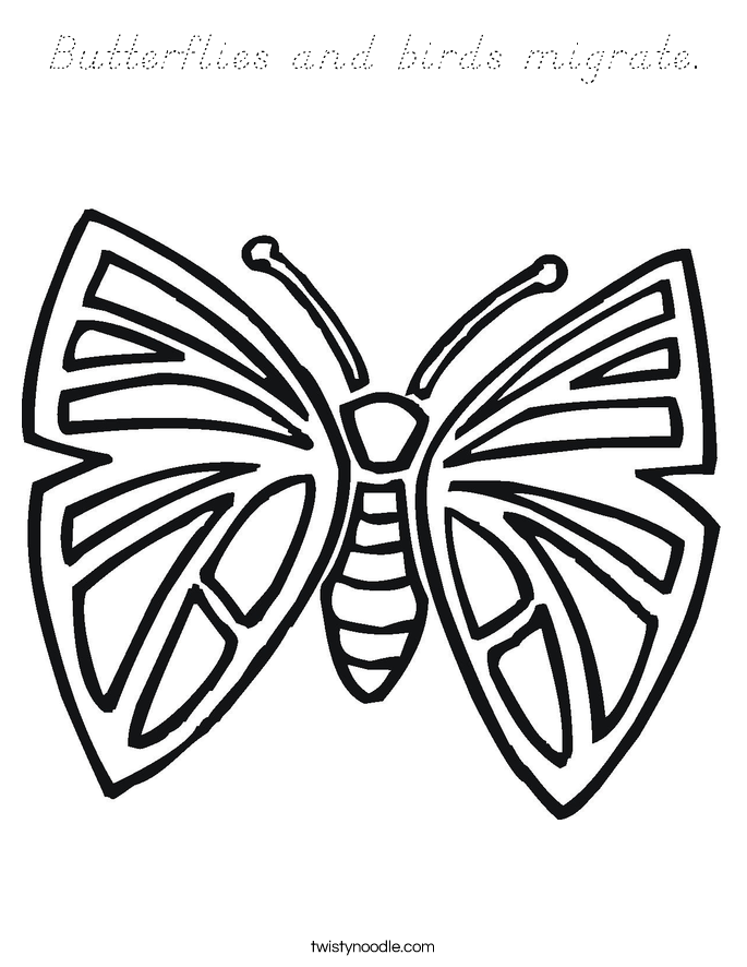 Butterflies and birds migrate. Coloring Page