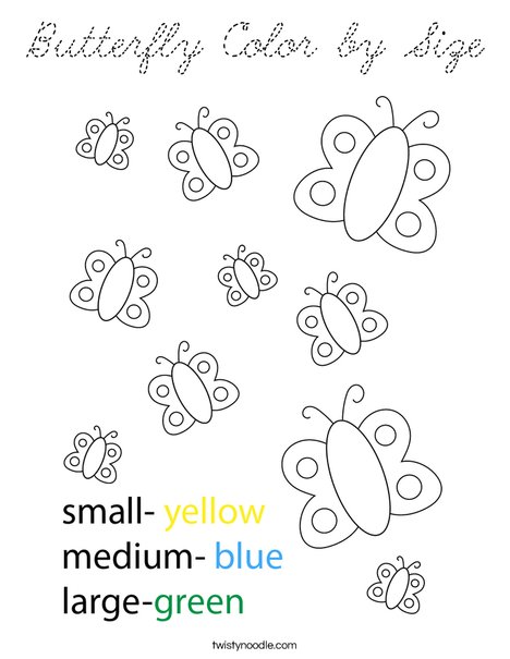 Butterfly Color by Size Coloring Page