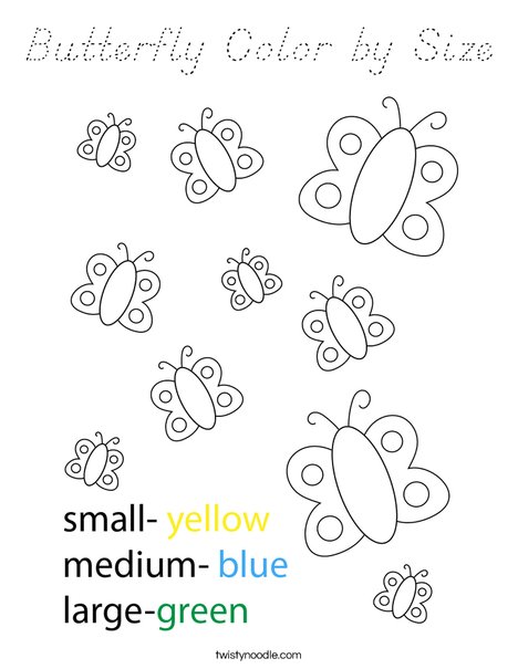 Butterfly Color by Size Coloring Page