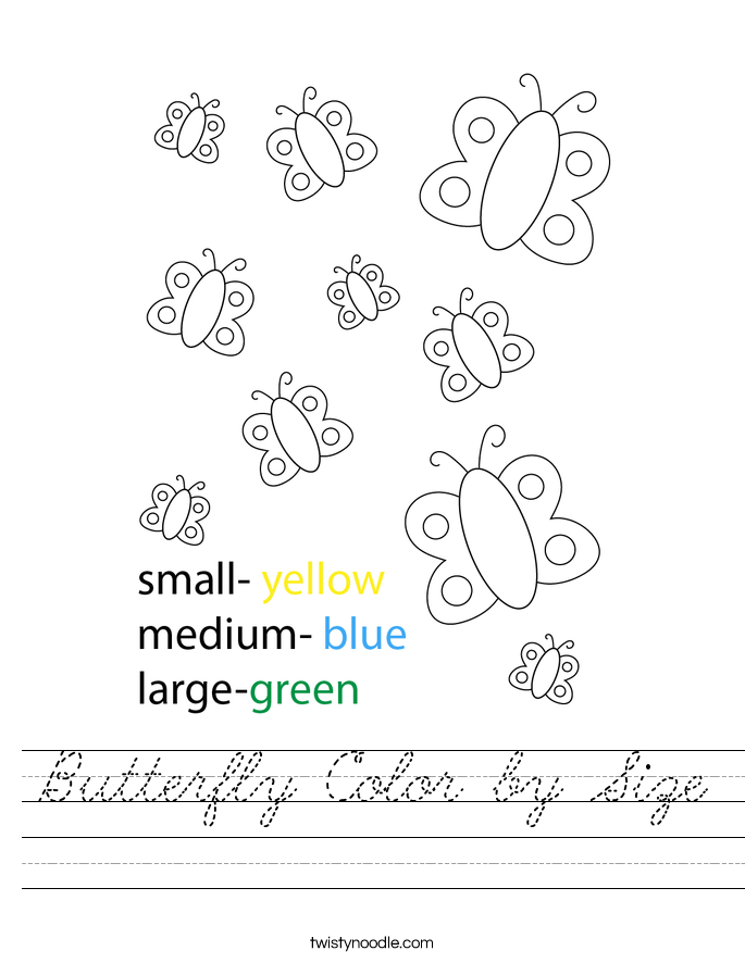 Butterfly Color by Size Worksheet