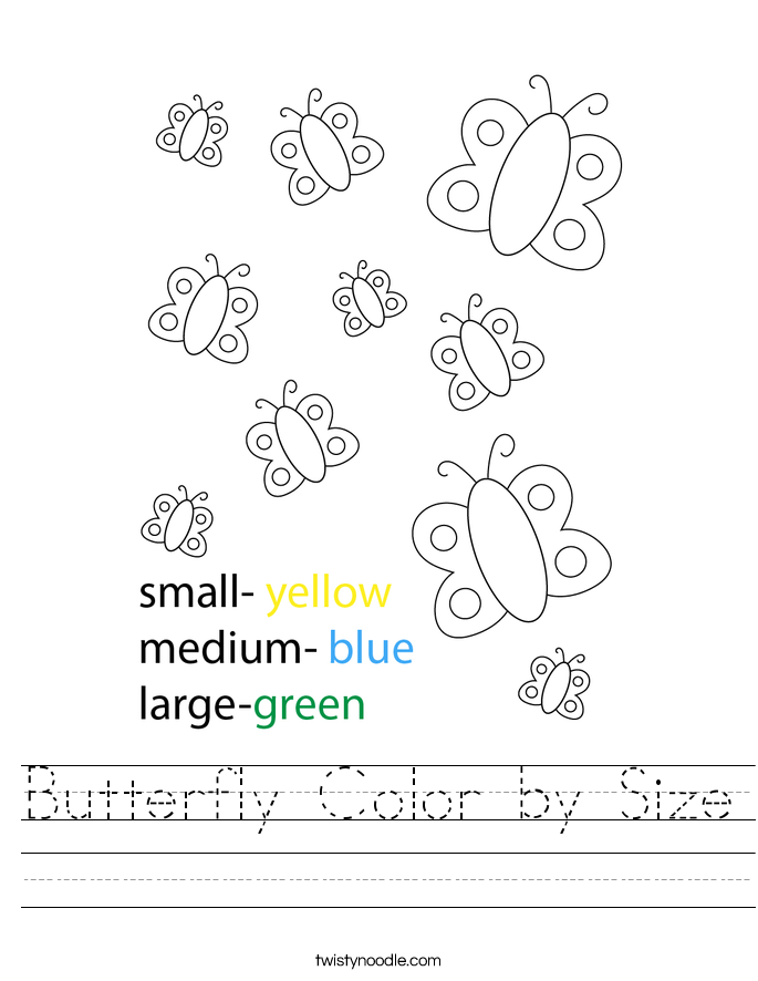 Butterfly Color by Size Worksheet