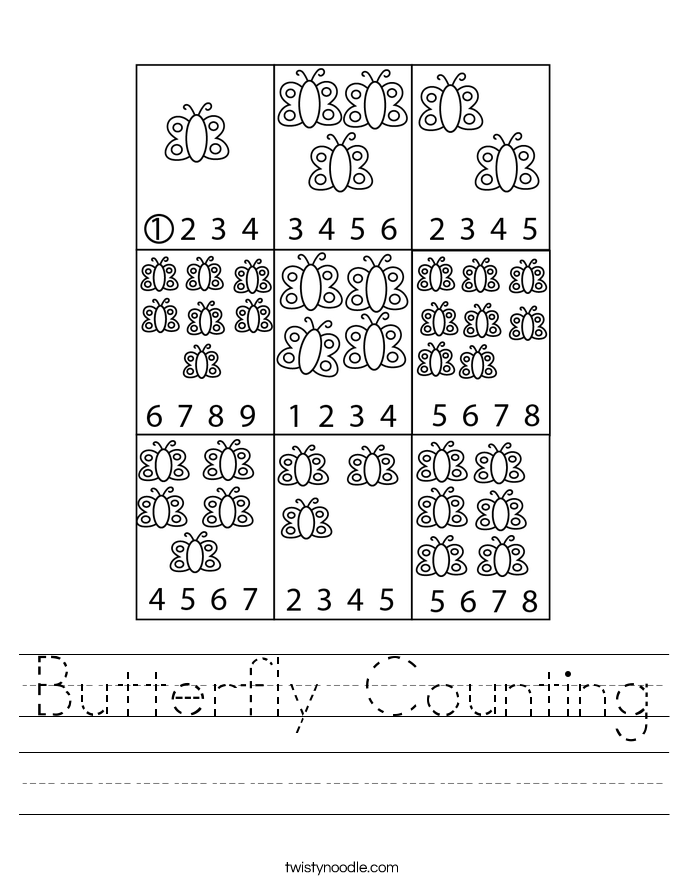 butterfly counting worksheet twisty noodle