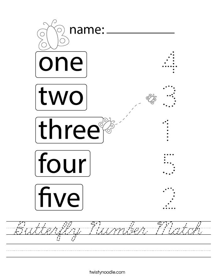 Butterfly Number Match Worksheet