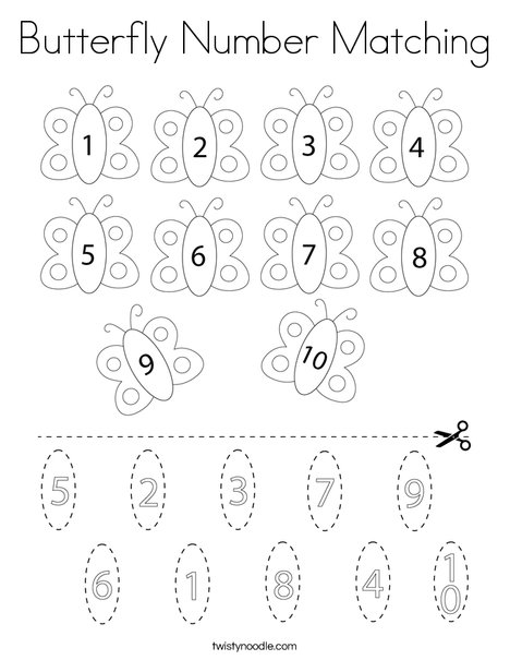 Butterfly Number Matching Coloring Page