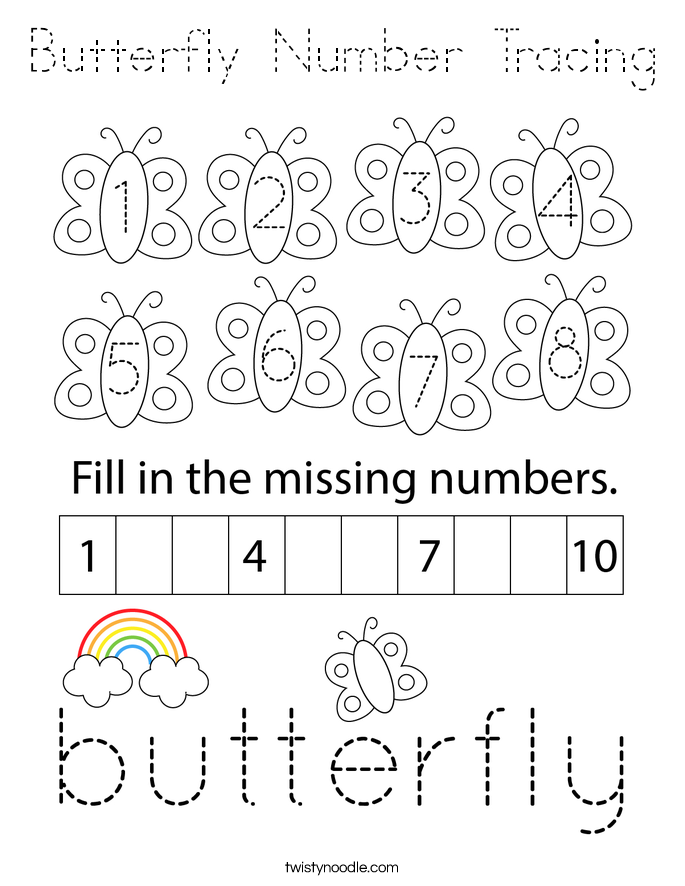 Butterfly Number Tracing Coloring Page