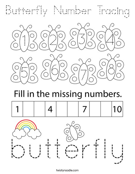 Butterfly Number Tracing Coloring Page