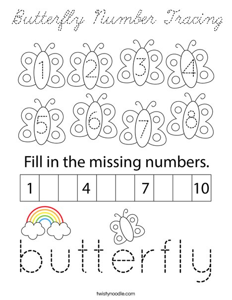 Butterfly Number Tracing Coloring Page