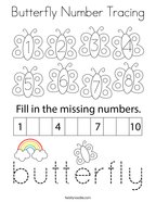 Butterfly Number Tracing Coloring Page