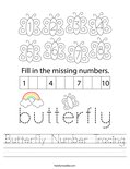 Butterfly Number Tracing Worksheet
