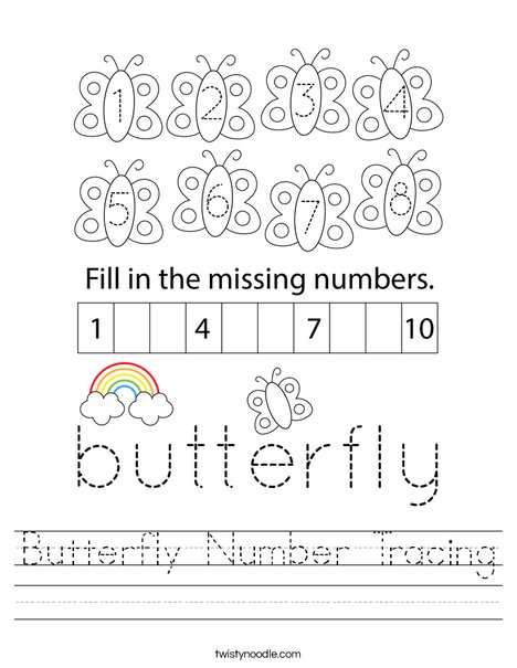 Butterfly Number Tracing Worksheet