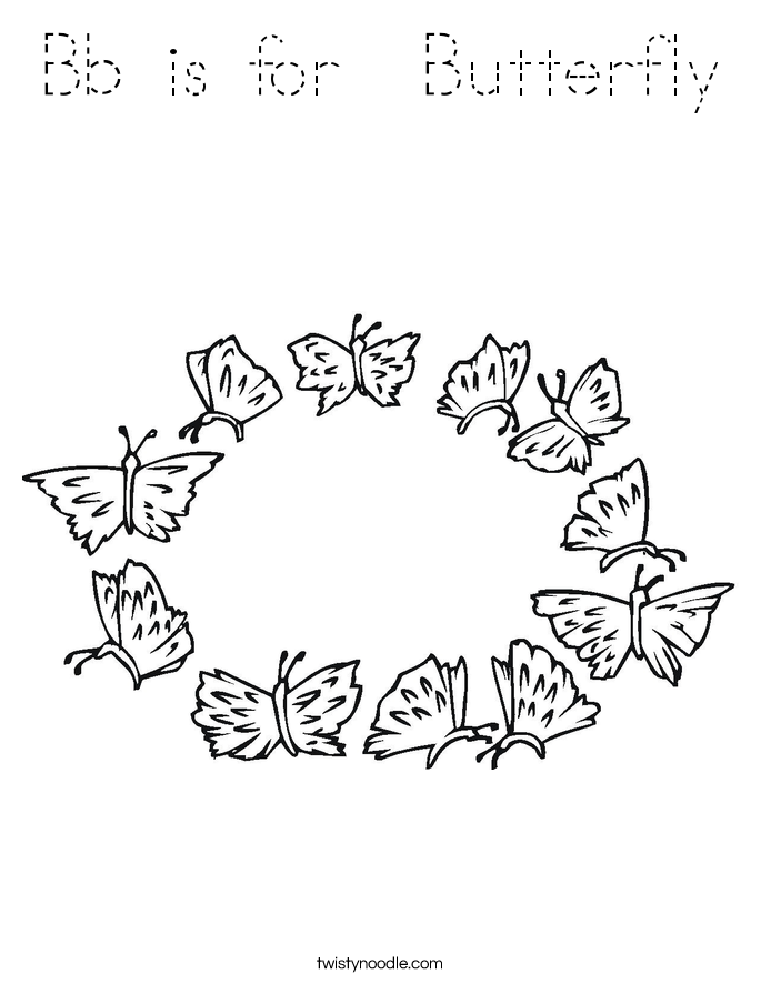 Bb is for  Butterfly Coloring Page