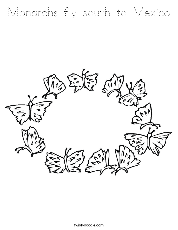 Monarchs fly south to Mexico Coloring Page