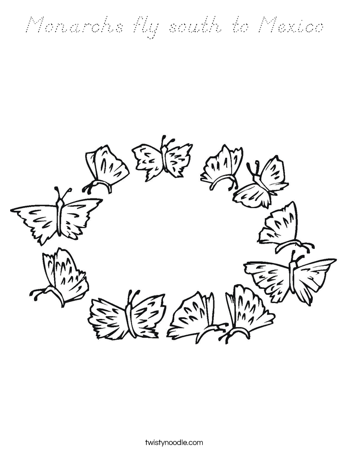 Monarchs fly south to Mexico Coloring Page