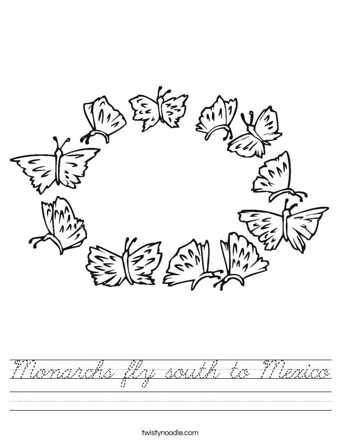 Monarchs fly south to Mexico Worksheet
