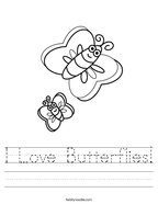 I Love Butterflies Handwriting Sheet