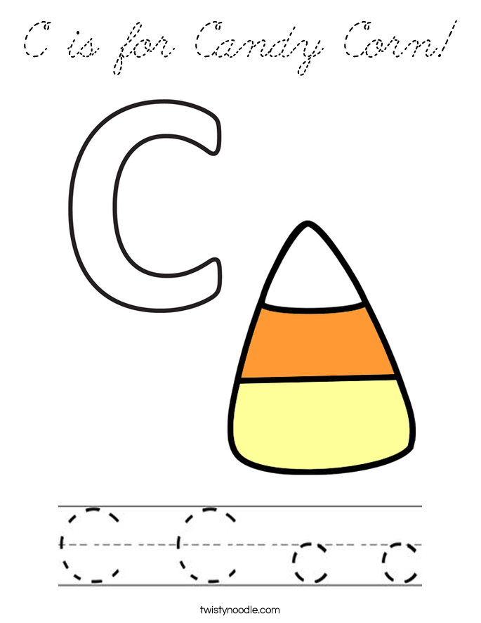 C is for Candy Corn Coloring Page - Cursive - Twisty Noodle