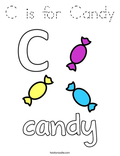 C is for Candy Coloring Page - Tracing - Twisty Noodle