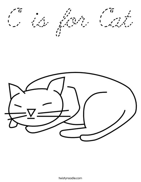 C is for Cat Coloring Page - Cursive - Twisty Noodle