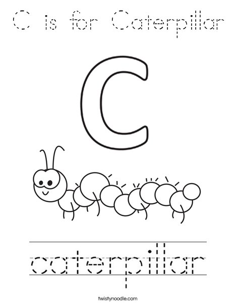 C is for Caterpillar Coloring Page - Tracing - Twisty Noodle