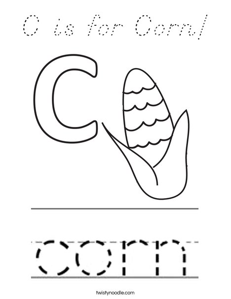 C is for Corn Coloring Page - D'Nealian - Twisty Noodle