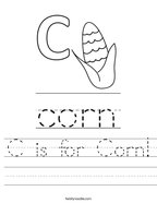 C is for Corn Handwriting Sheet