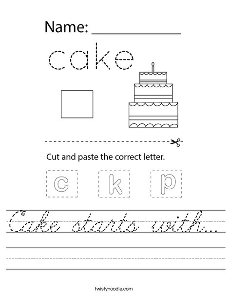 Cake starts with... Worksheet