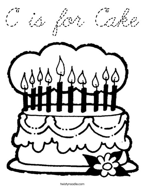 Cake with 10 candles Coloring Page