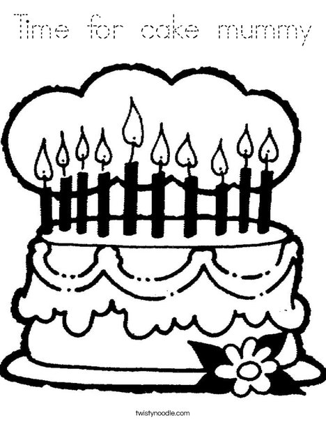 Cake with 10 candles Coloring Page