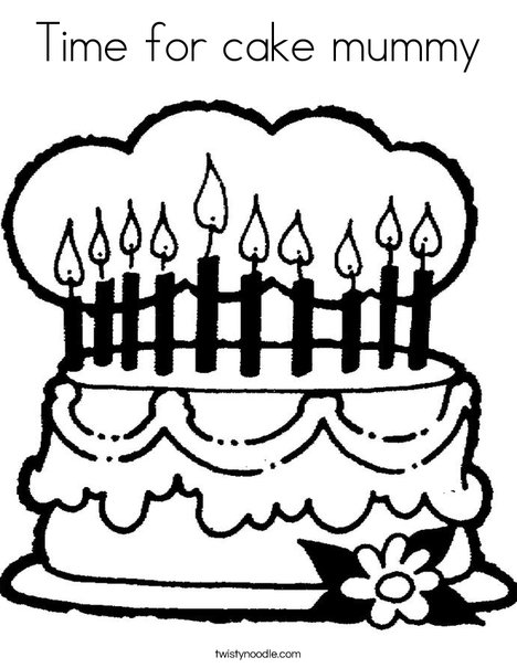 Cake with 10 candles Coloring Page