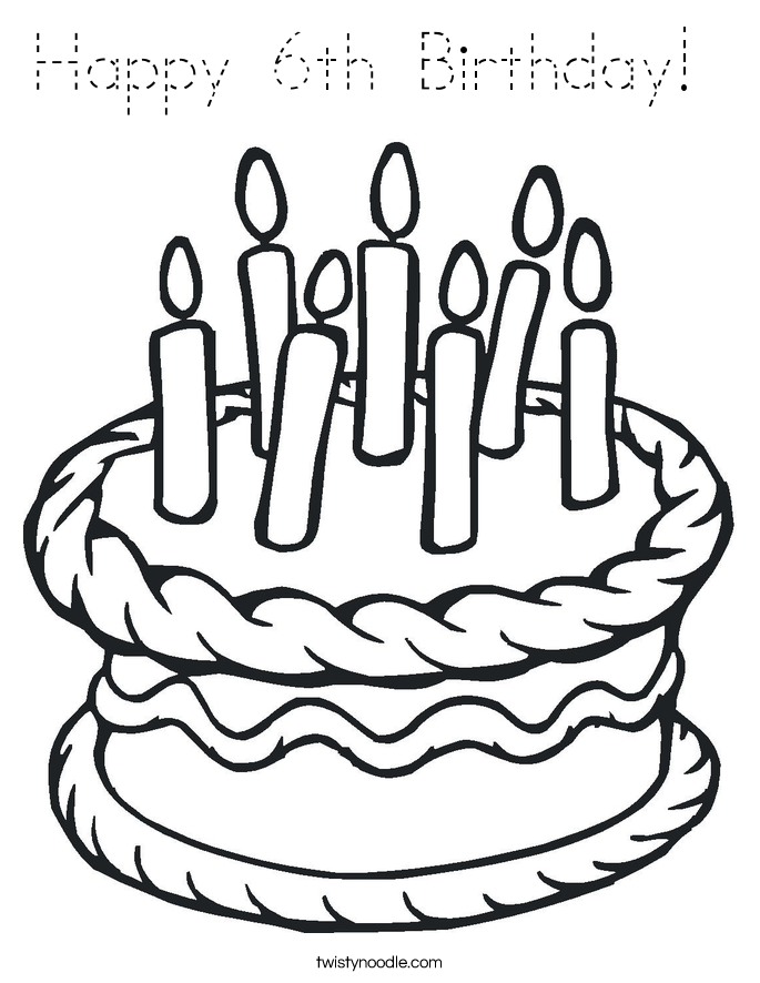 Happy 6th Birthday!  Coloring Page