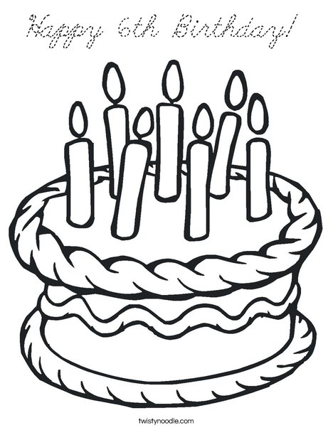 Cake with 7 candles Coloring Page