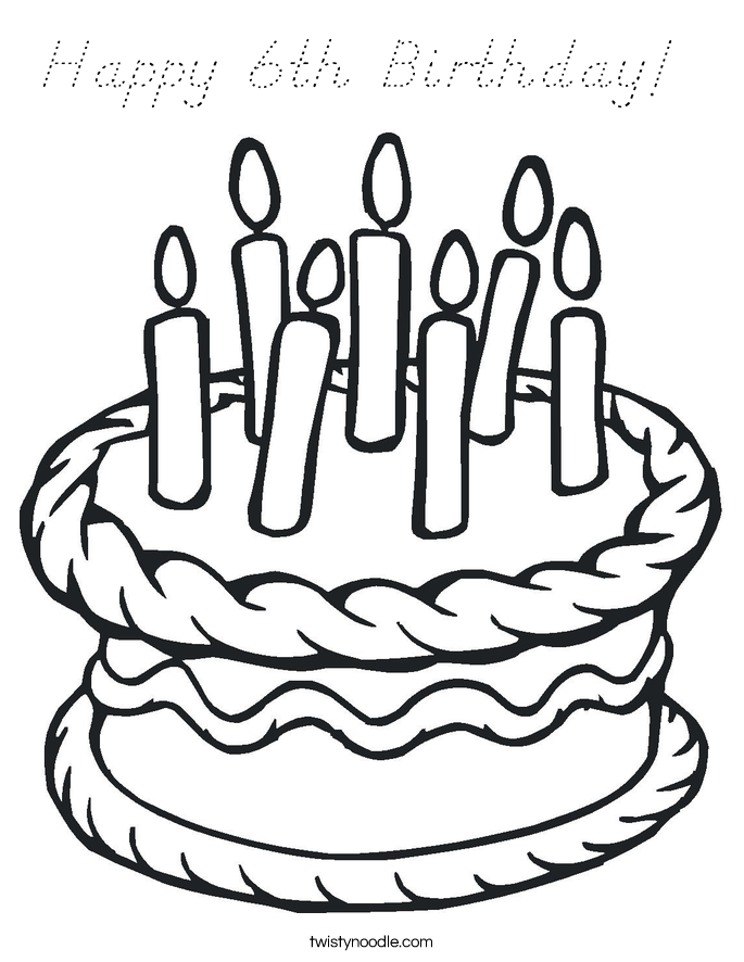 Happy 6th Birthday!  Coloring Page