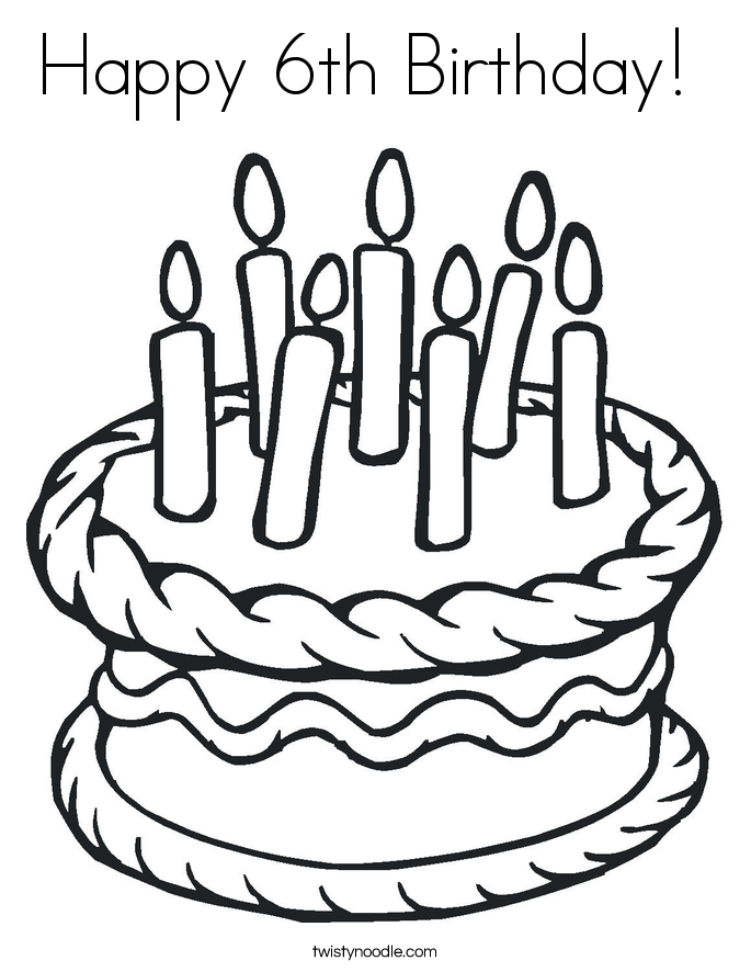 Happy 6th Birthday!  Coloring Page