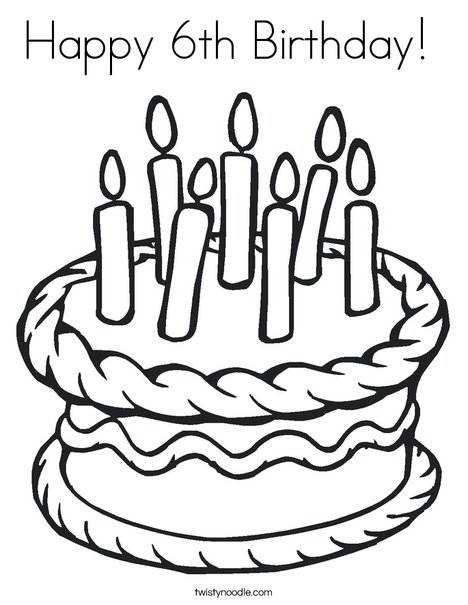 Cake with 7 candles Coloring Page