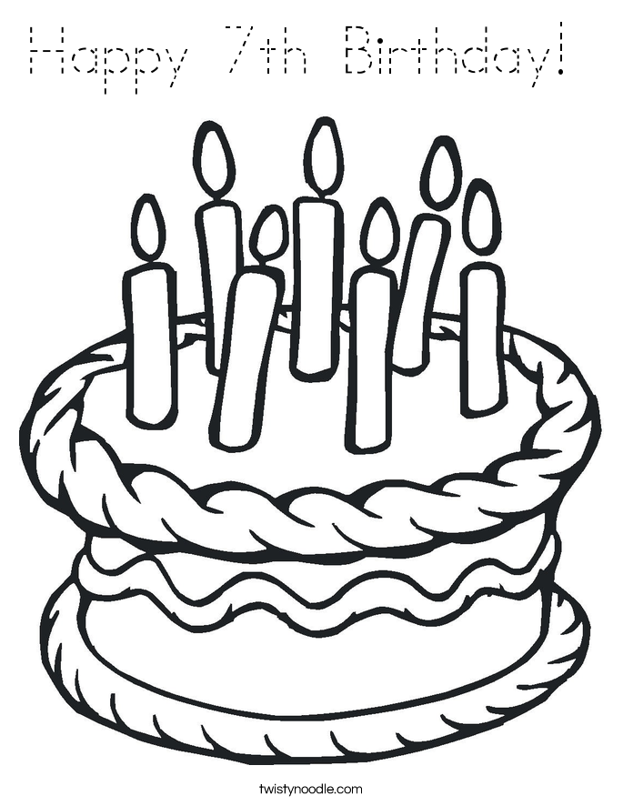 Happy 7th Birthday Coloring Page - Tracing - Twisty Noodle
