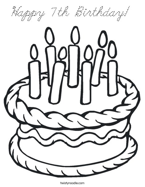 Happy 7th Birthday Coloring Page - Cursive - Twisty Noodle
